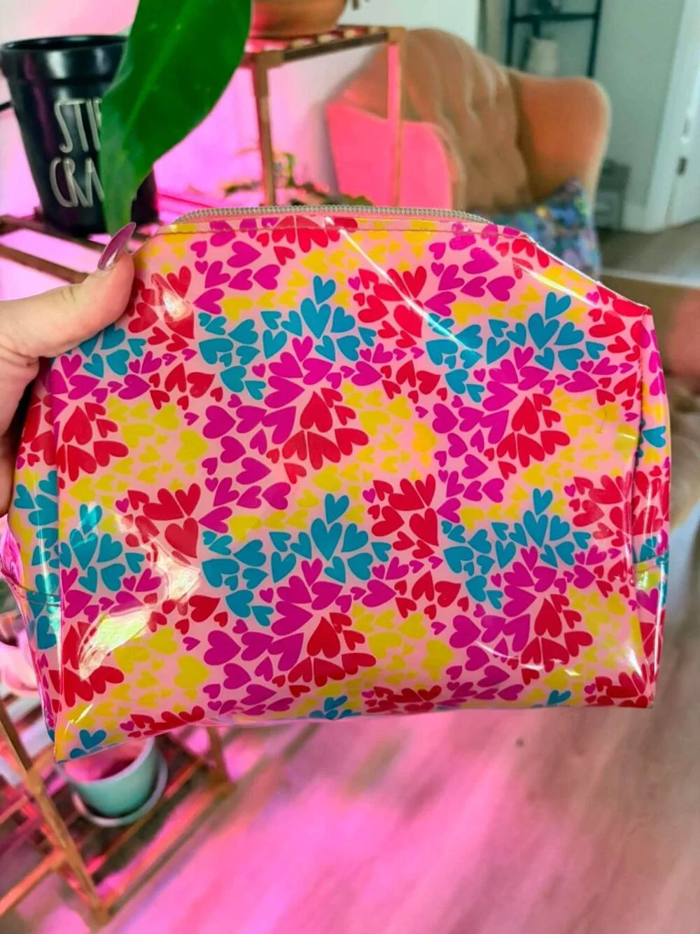 Juicy Couture Colorful Heart Print Cosmetic Makeup Bag